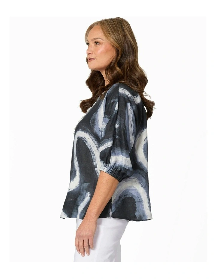 Twirl Gathered Sleeve Top in Black image 3