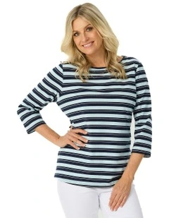 Paige Stripe 3/4 Sleeve Top in Blue