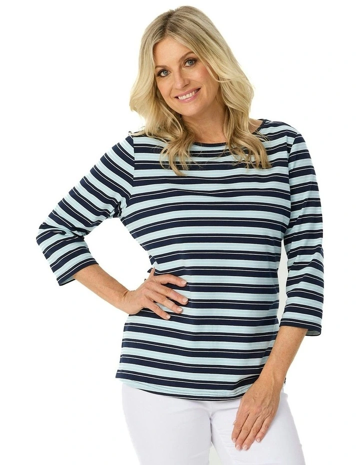 Paige Stripe 3/4 Sleeve Top in Blue image 1