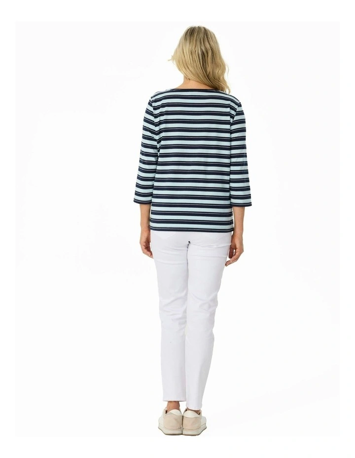 Paige Stripe 3/4 Sleeve Top in Blue image 2