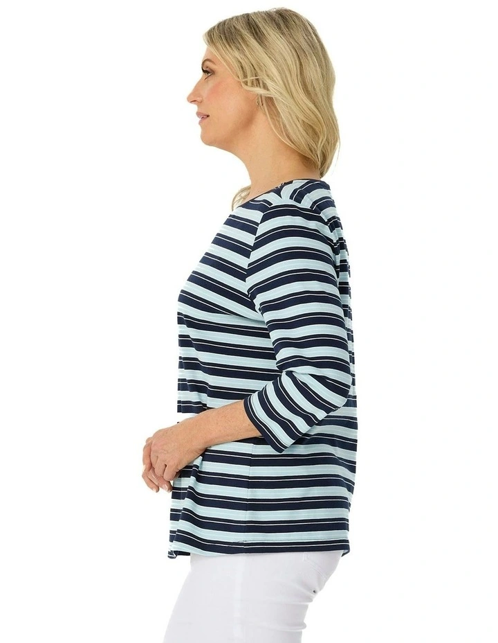 Paige Stripe 3/4 Sleeve Top in Blue image 3