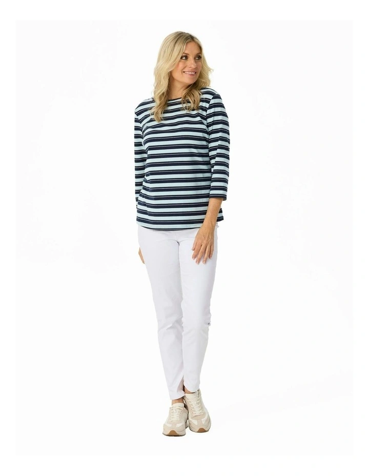 Paige Stripe 3/4 Sleeve Top in Blue image 4