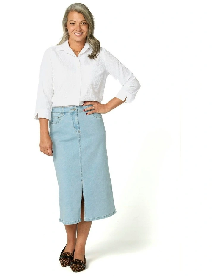 Denim A-Line Skirt in Blue image 4