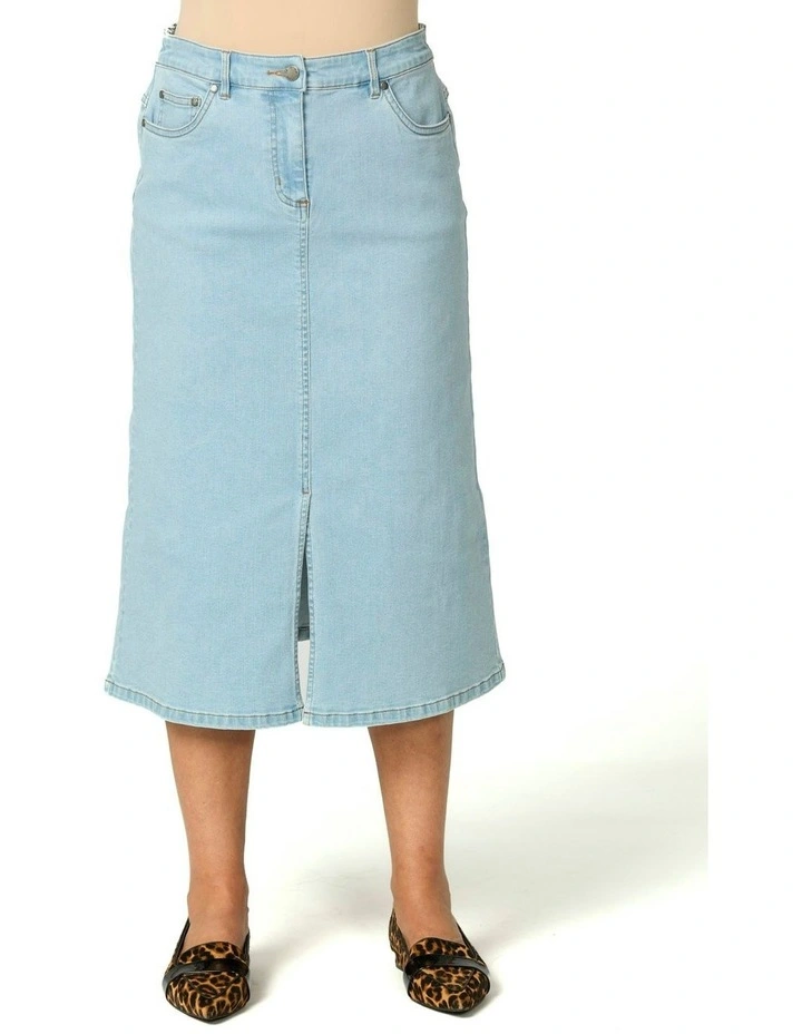 Denim A-Line Skirt in Blue image 5
