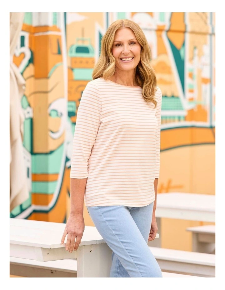 Paige Stripe 3/4 Sleeve Top in Yellow image 5