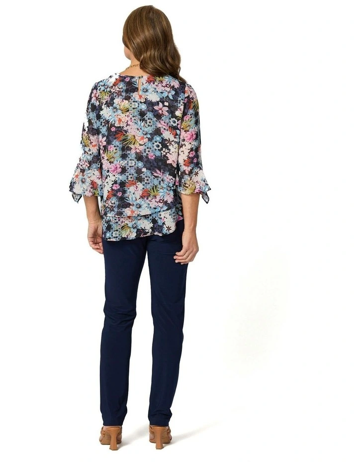 Helene Flounce Layered 3/4 Sleeve Top in Blue image 2