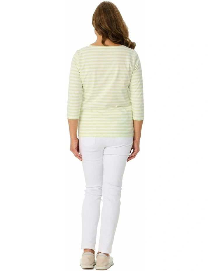 Paige Stripe 3/4 Sleeve Top in Green image 2