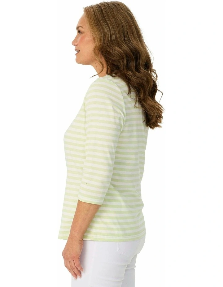 Paige Stripe 3/4 Sleeve Top in Green image 3