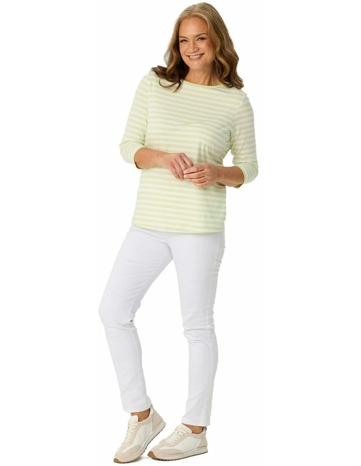 Paige Stripe 3/4 Sleeve Top in Green image 4
