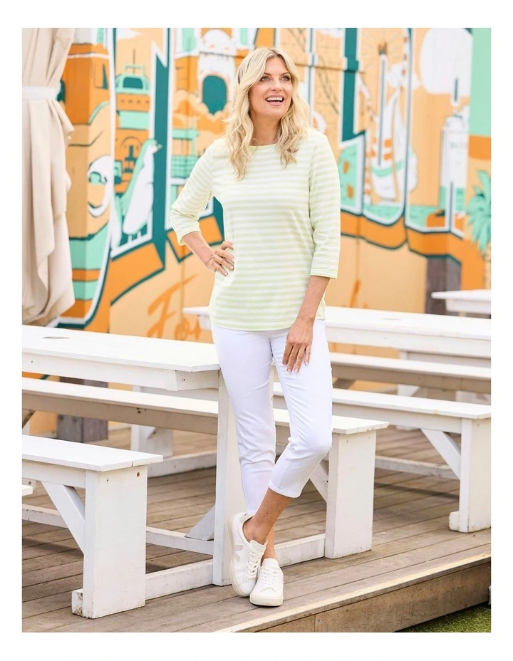 Paige Stripe 3/4 Sleeve Top in Green image 5