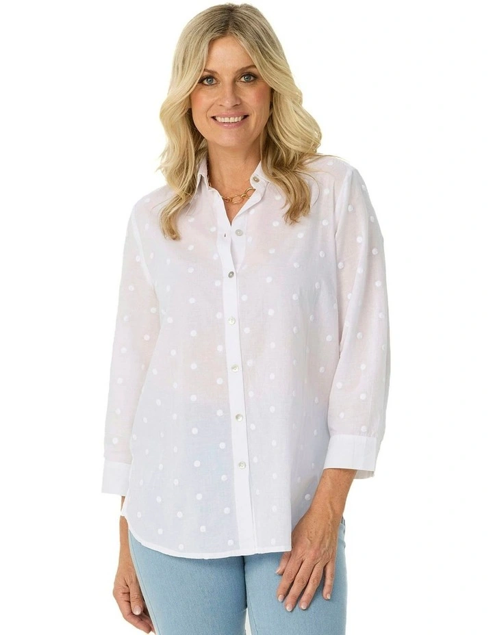 Bindi Spot 3/4 Sleeve Shirt in White image 1