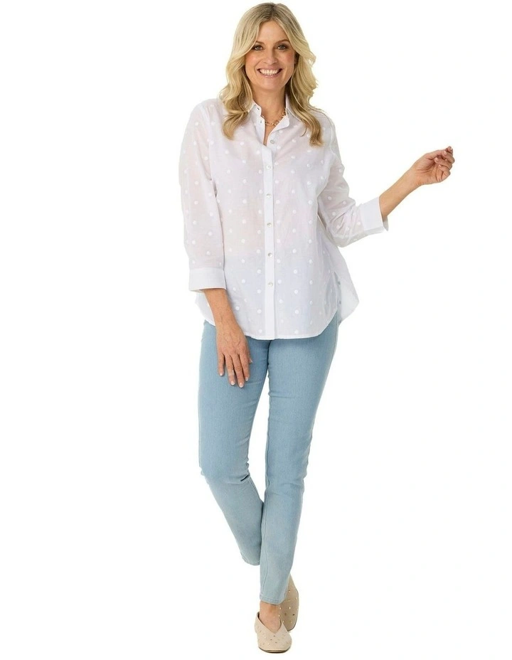 Bindi Spot 3/4 Sleeve Shirt in White image 4