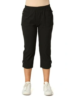 Vibe Stretch Eyelet Crop Pant in Black