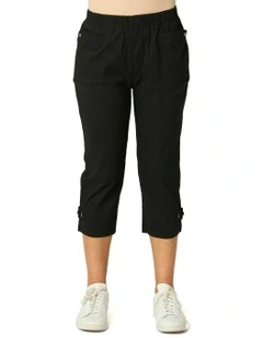Vibe Stretch Eyelet Crop Pant in Black