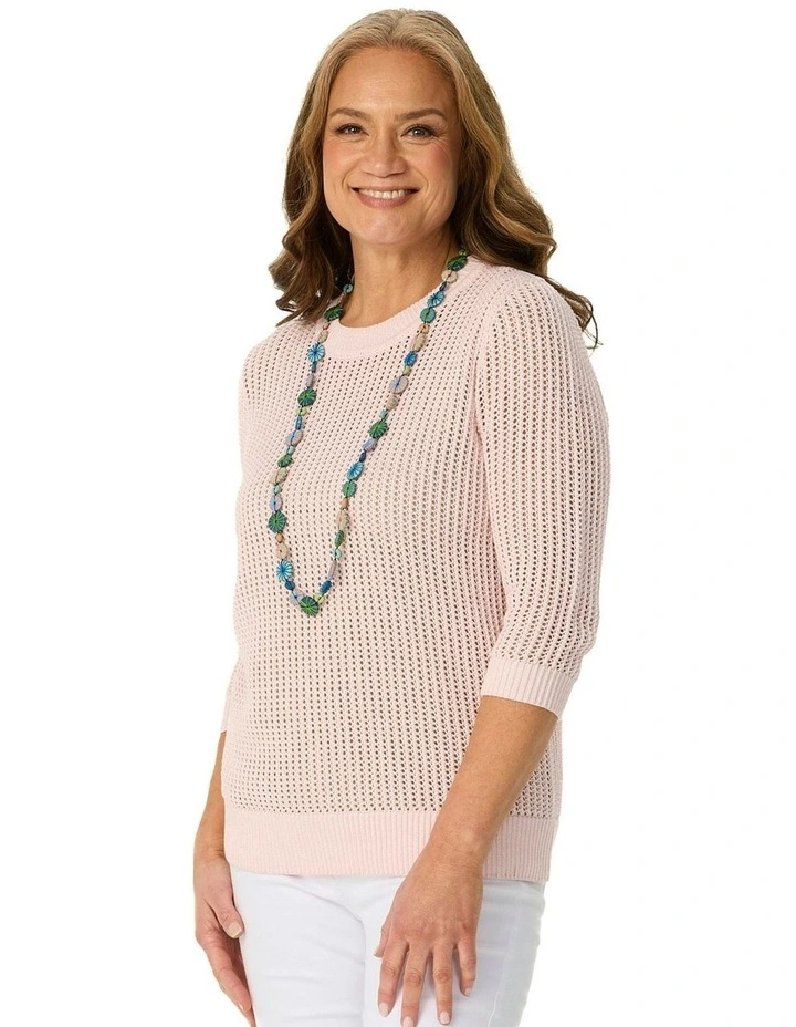 Quinn 3/4 Sleeve Open Knit Sweater in Pink image 1
