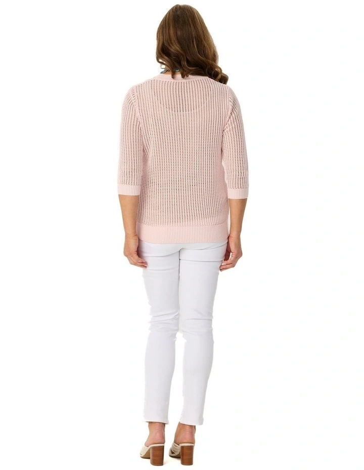 Quinn 3/4 Sleeve Open Knit Sweater in Pink image 2