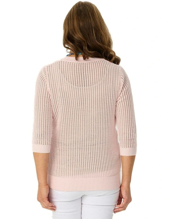 Quinn 3/4 Sleeve Open Knit Sweater in Pink image 2