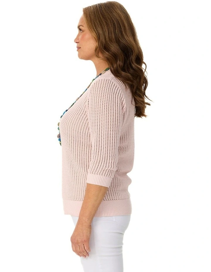 Quinn 3/4 Sleeve Open Knit Sweater in Pink image 3