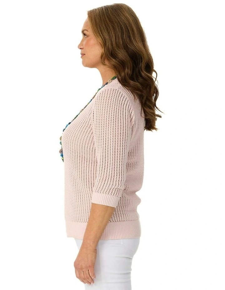 Quinn 3/4 Sleeve Open Knit Sweater in Pink image 3