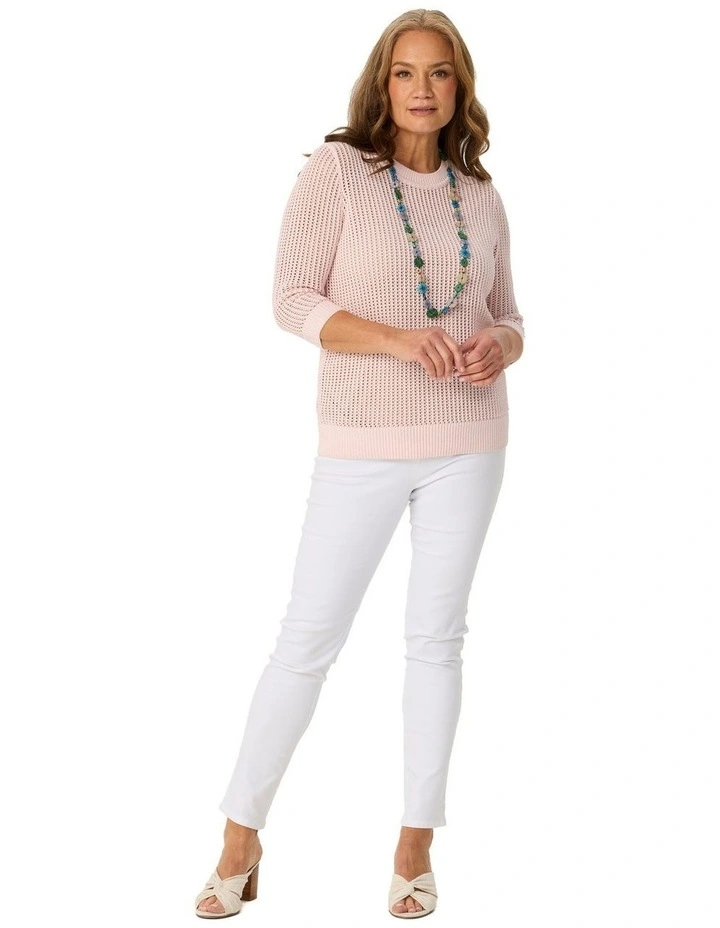 Quinn 3/4 Sleeve Open Knit Sweater in Pink image 4