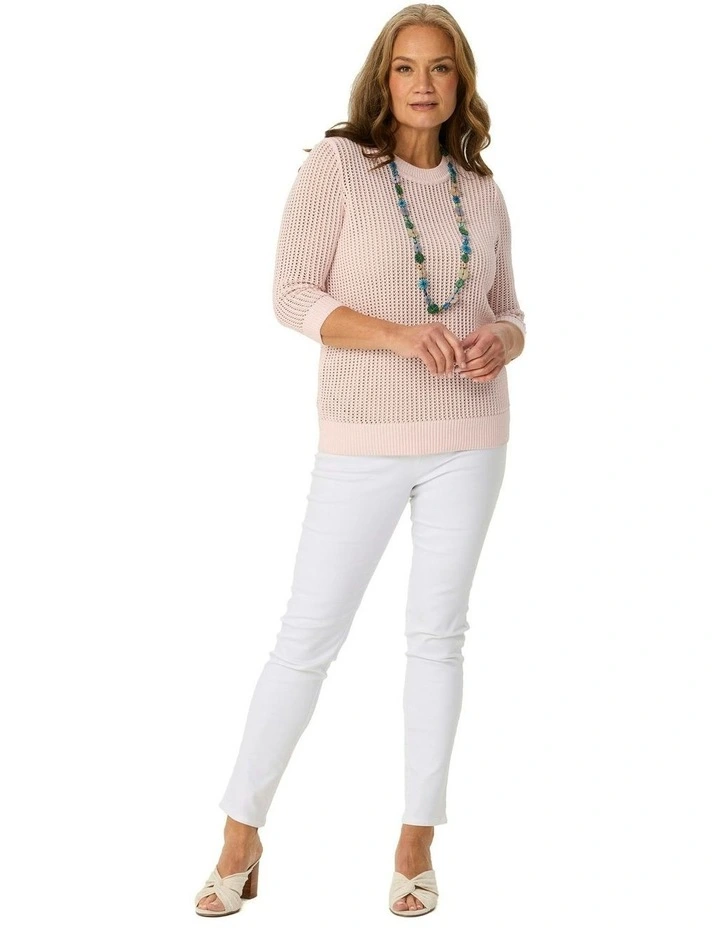 Quinn 3/4 Sleeve Open Knit Sweater in Pink image 4
