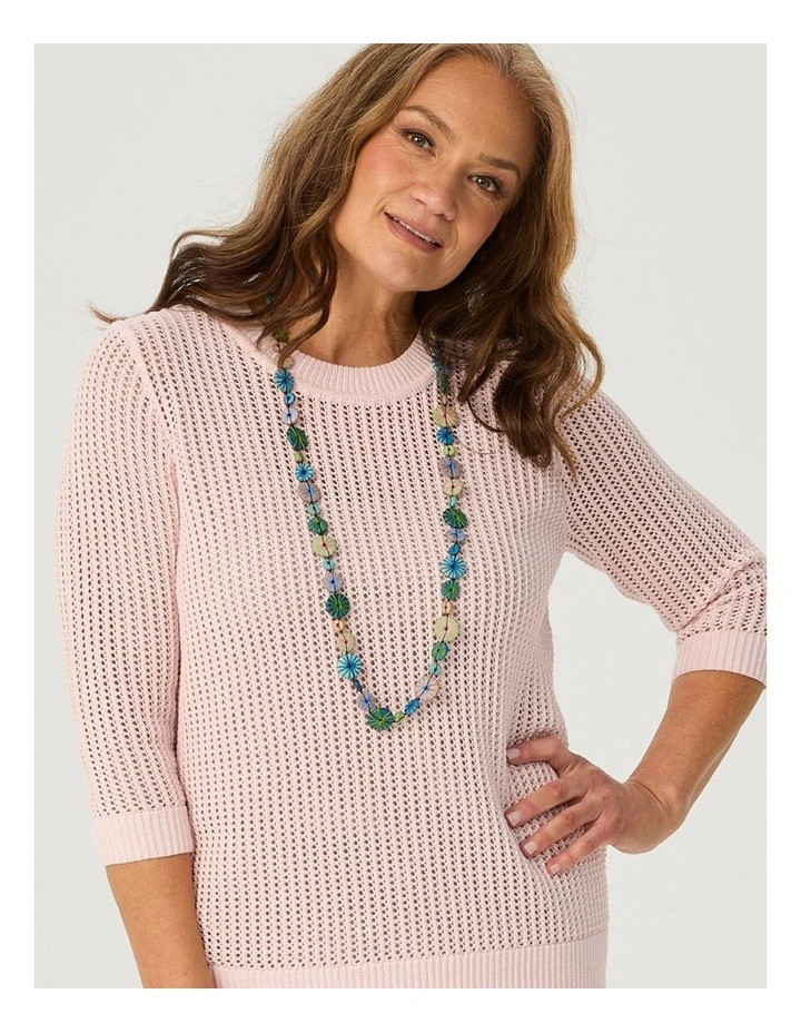 Quinn 3/4 Sleeve Open Knit Sweater in Pink image 5