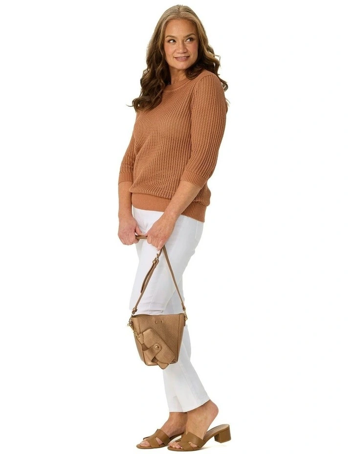 Quinn 3/4 Sleeve Open Knit Sweater in Brown image 4