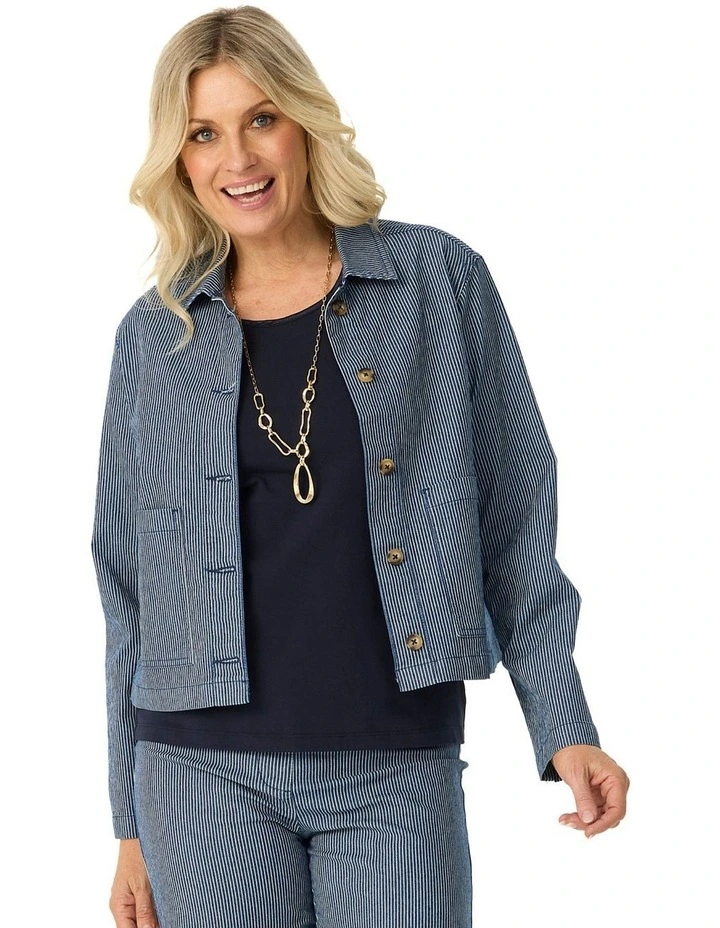 Coastal Stripe Stretch Jacket in Blue image 1