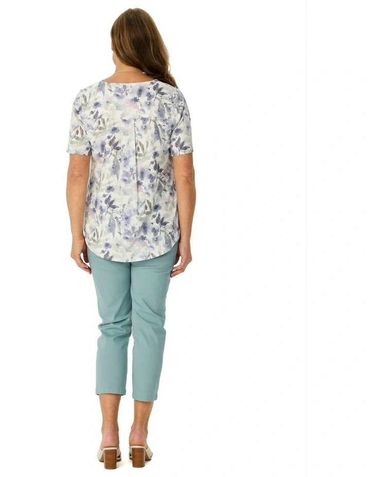 Mood Short Sleeve Pleat Back Tee in Blue image 2