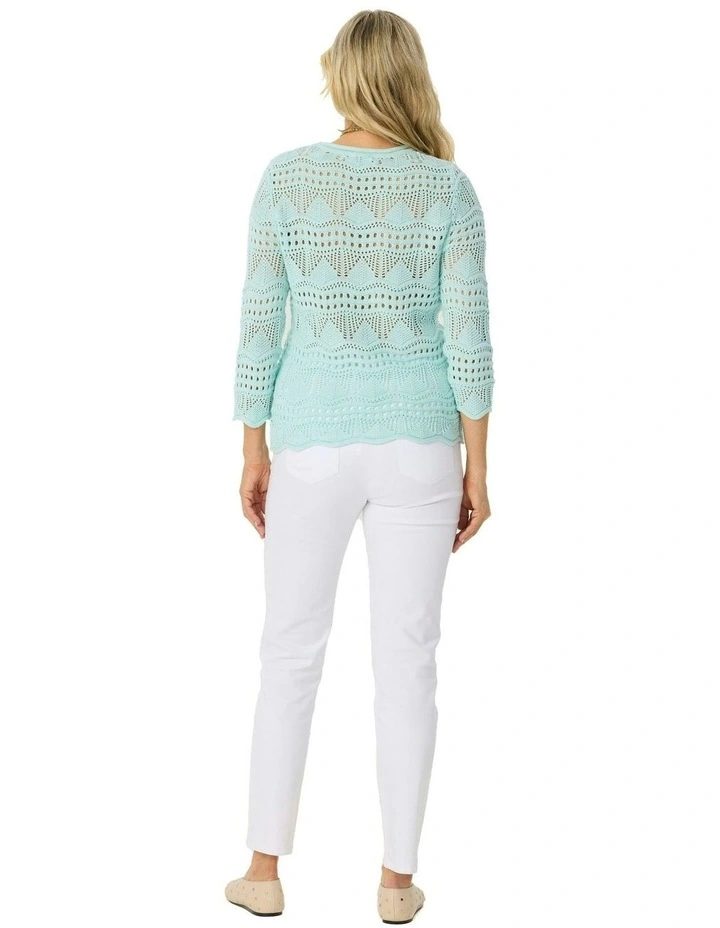 Corfu Pointelle 3/4 Sleeve Sweater in Blue image 2