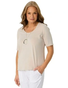 Delray Stud Short Sleeve Tee in Beige