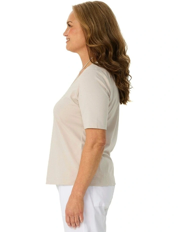 Delray Stud Short Sleeve Tee in Beige image 3