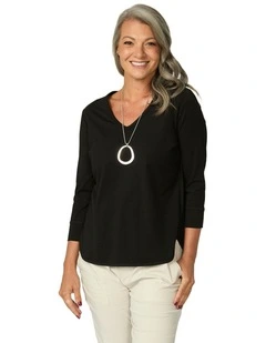 Eternity V-Neck 3/4 Sleeve Top in Black