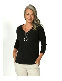 Eternity V-Neck 3/4 Sleeve Top in Black