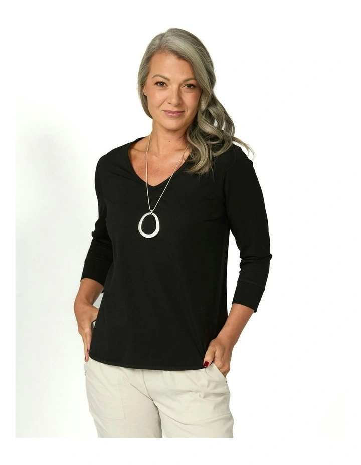 Eternity V-Neck 3/4 Sleeve Top in Black image 1