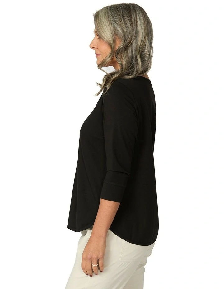 Eternity V-Neck 3/4 Sleeve Top in Black image 3
