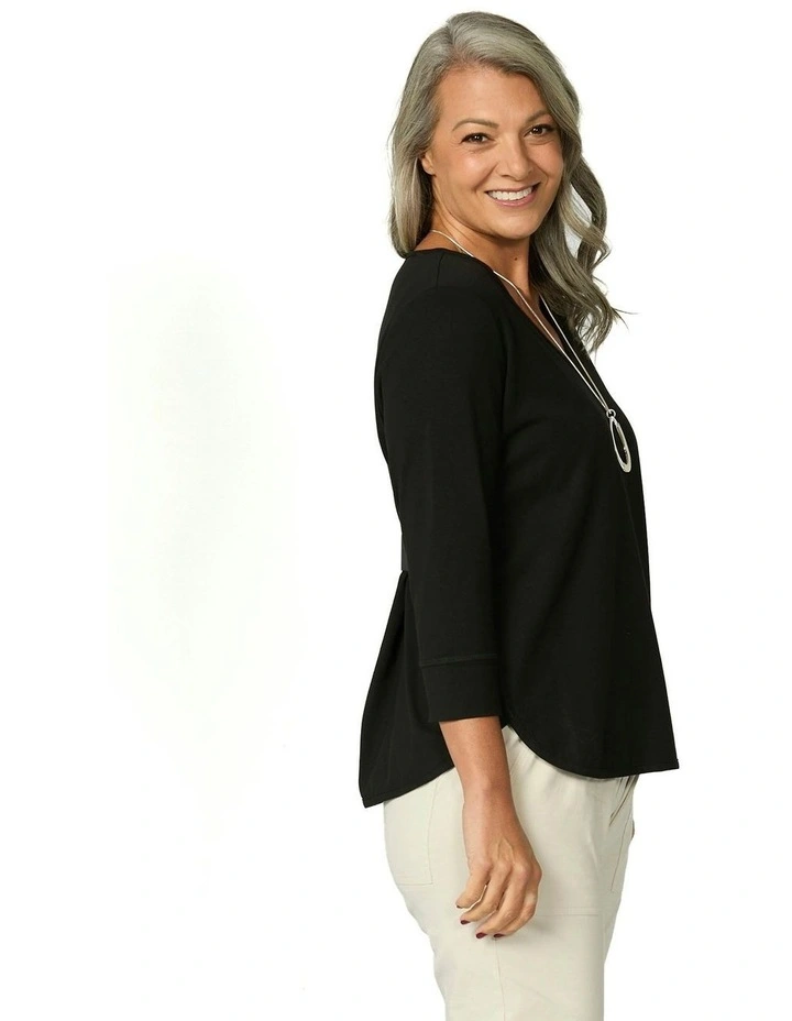 Eternity V-Neck 3/4 Sleeve Top in Black image 3