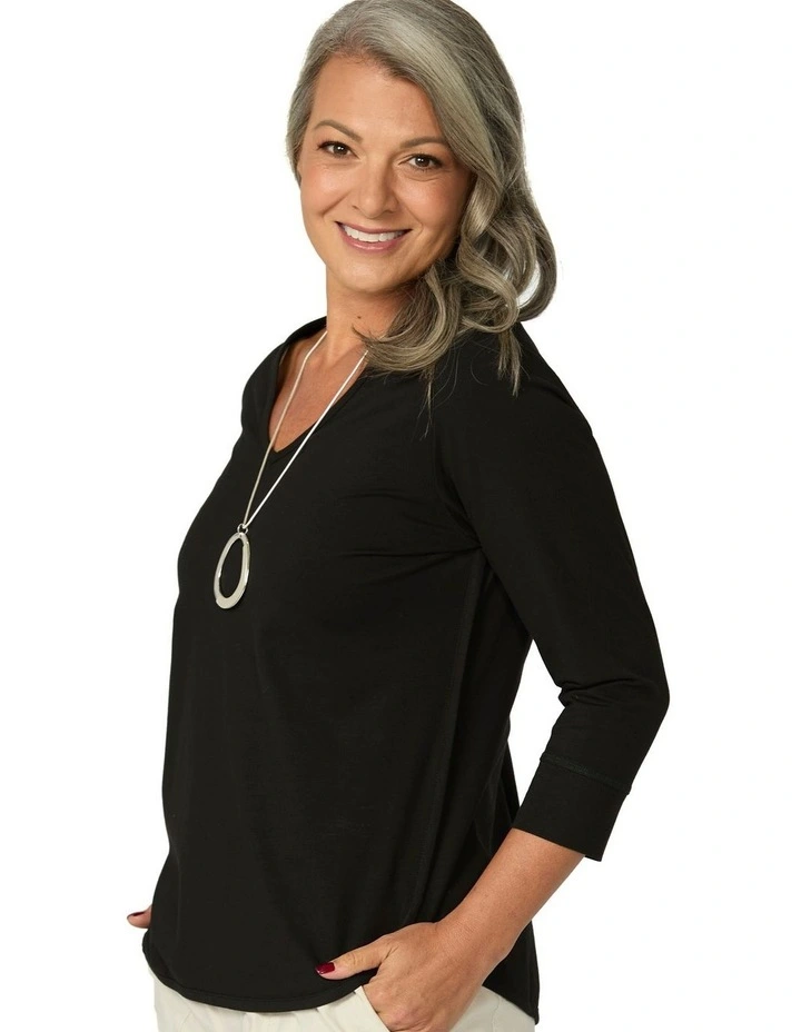 Eternity V-Neck 3/4 Sleeve Top in Black image 5