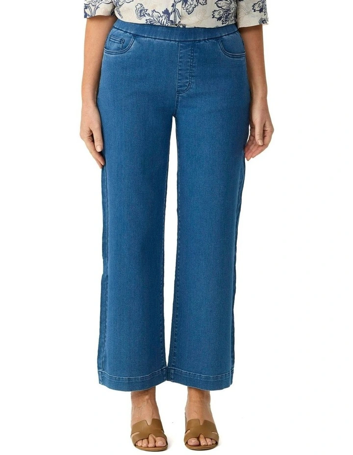 Tilly Wide Leg Pull On Long Jean in Blue image 1