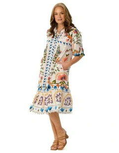 Tuscany Print Frill Hem Dress in Multi
