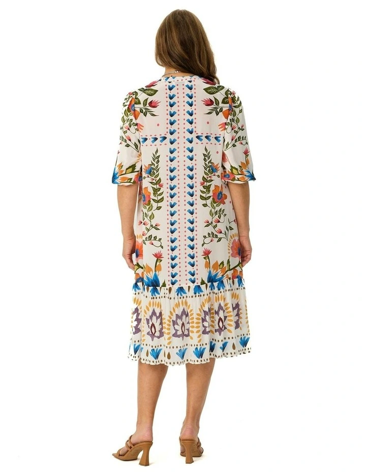 Tuscany Print Frill Hem Dress in Multi image 2