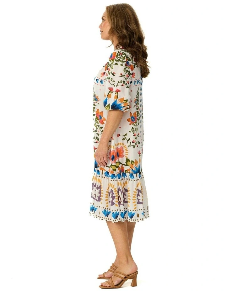 Tuscany Print Frill Hem Dress in Multi image 3