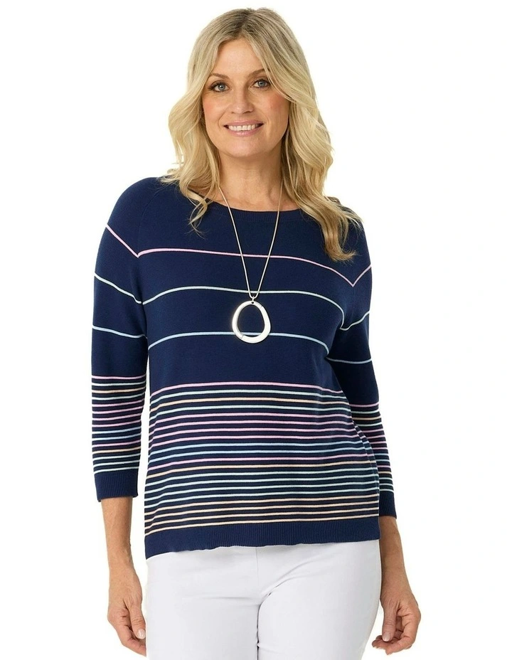 Coraline Stripe 3/4 Sleeve Sweater in Blue image 1