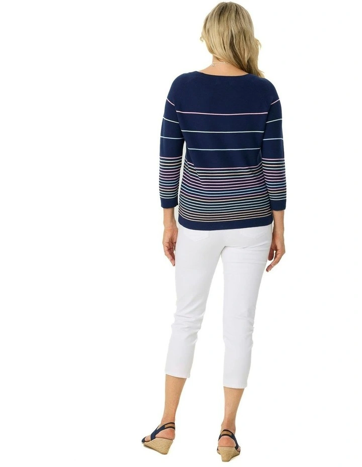 Coraline Stripe 3/4 Sleeve Sweater in Blue image 2