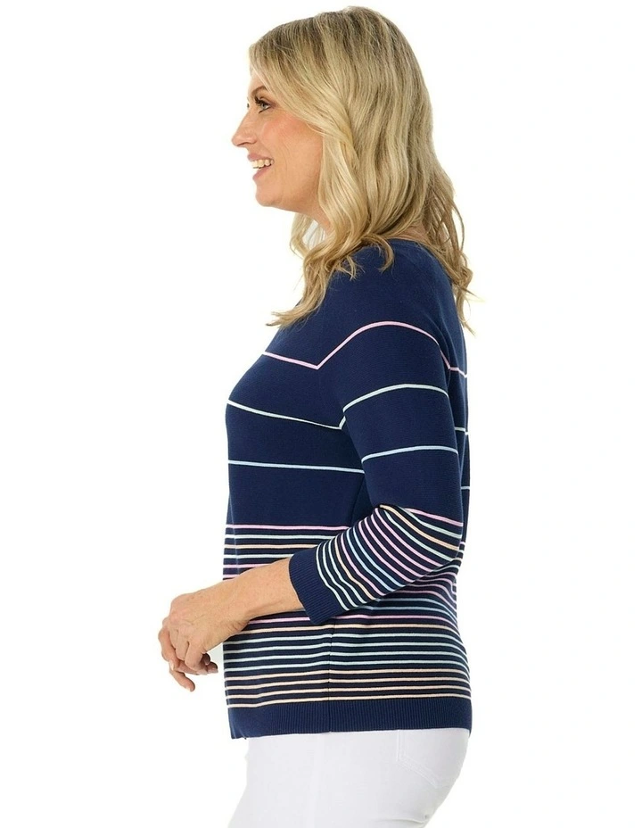 Coraline Stripe 3/4 Sleeve Sweater in Blue image 3