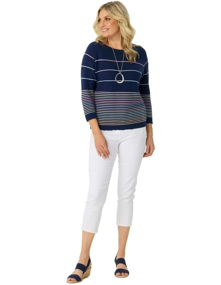 Coraline Stripe 3/4 Sleeve Sweater in Blue image 4