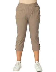 Vibe Stretch Eyelet Crop Pant in Brown
