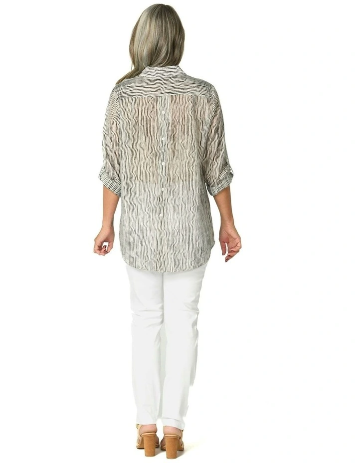 Wavy Stripe 3/4 Sleeve Shirt in Brown image 2