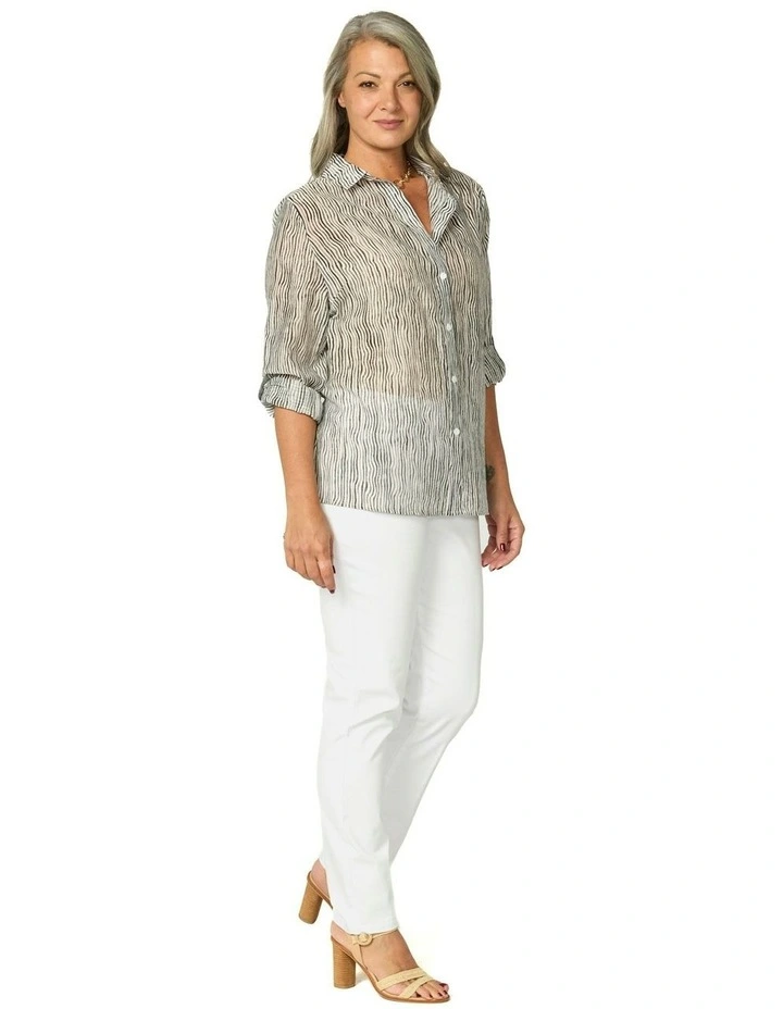 Wavy Stripe 3/4 Sleeve Shirt in Brown image 4
