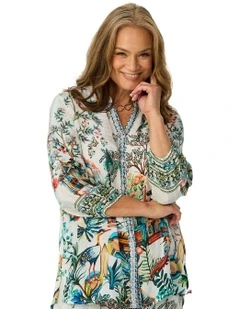 Delta 3/4 Sleeve Print Shirt in Multi